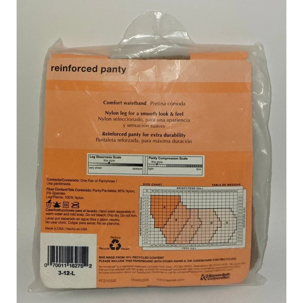 No nonsense Essential Basics Pantyhose Size C Beige Reinforced Panty Sheer Toe